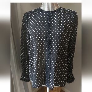 Alice  Women Black White Textured Long Sleeve Blouse Small